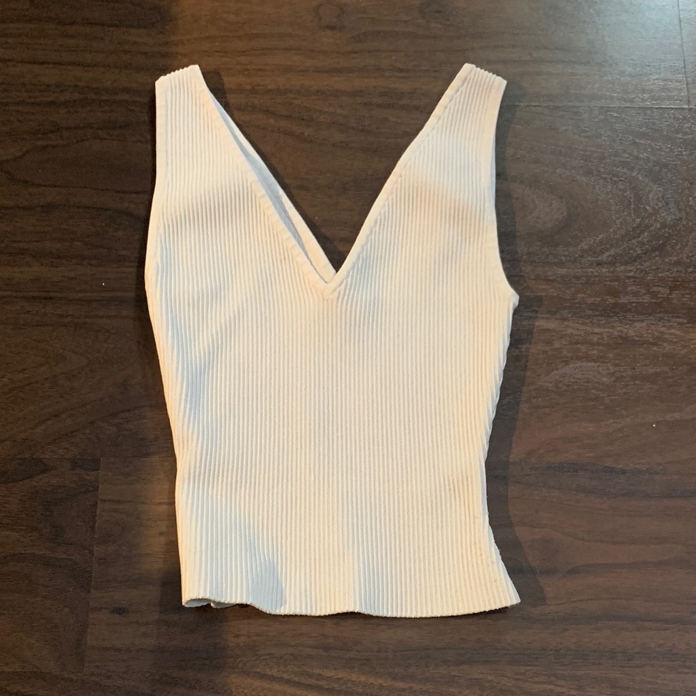 V-Neck Ribbed Cream Top